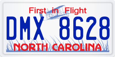 NC license plate DMX8628