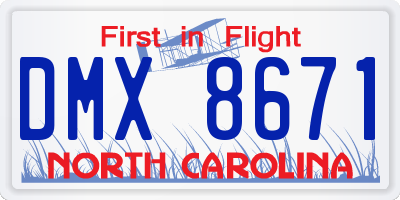 NC license plate DMX8671