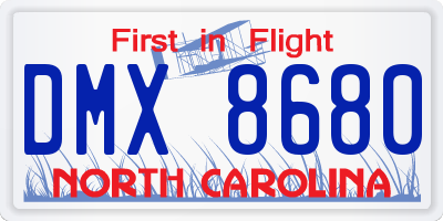 NC license plate DMX8680