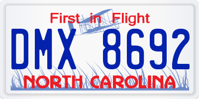 NC license plate DMX8692