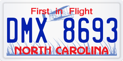 NC license plate DMX8693