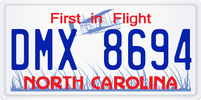 NC license plate DMX8694