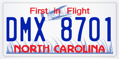 NC license plate DMX8701