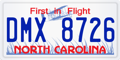 NC license plate DMX8726