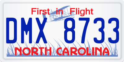NC license plate DMX8733