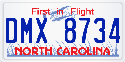 NC license plate DMX8734