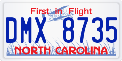 NC license plate DMX8735