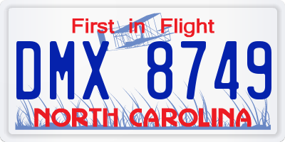 NC license plate DMX8749