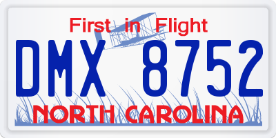 NC license plate DMX8752