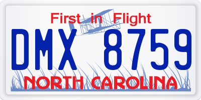 NC license plate DMX8759