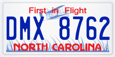 NC license plate DMX8762