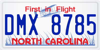 NC license plate DMX8785