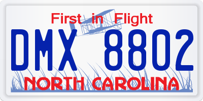 NC license plate DMX8802