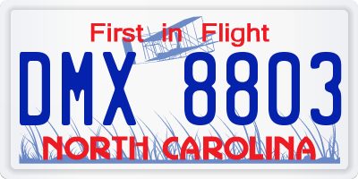NC license plate DMX8803
