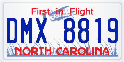 NC license plate DMX8819