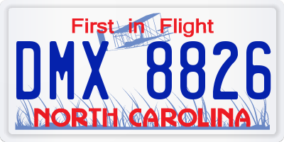 NC license plate DMX8826