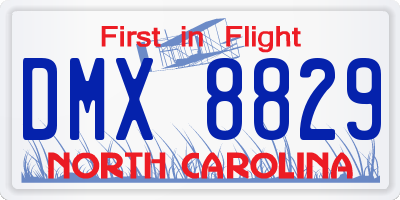 NC license plate DMX8829