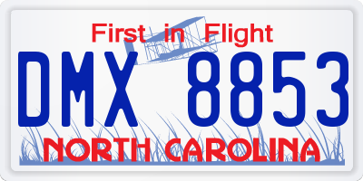 NC license plate DMX8853
