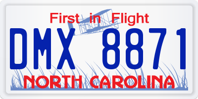 NC license plate DMX8871