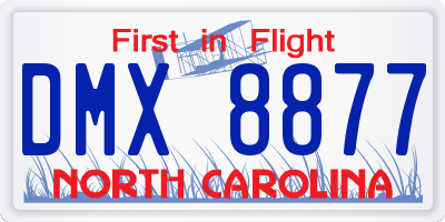 NC license plate DMX8877