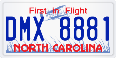 NC license plate DMX8881