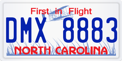 NC license plate DMX8883