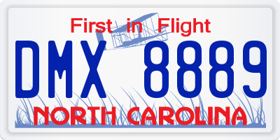 NC license plate DMX8889