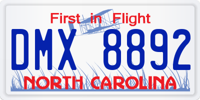 NC license plate DMX8892