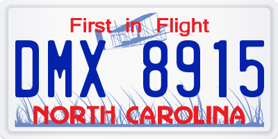 NC license plate DMX8915