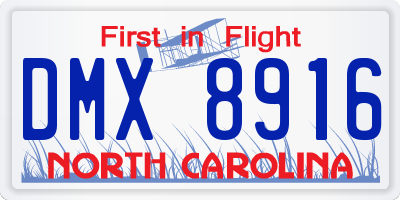 NC license plate DMX8916
