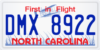 NC license plate DMX8922