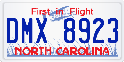 NC license plate DMX8923