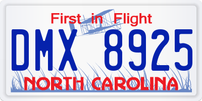 NC license plate DMX8925