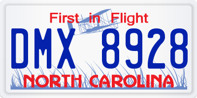 NC license plate DMX8928
