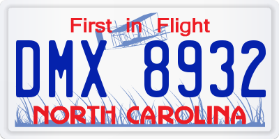 NC license plate DMX8932
