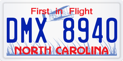 NC license plate DMX8940