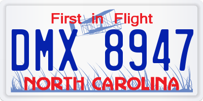 NC license plate DMX8947