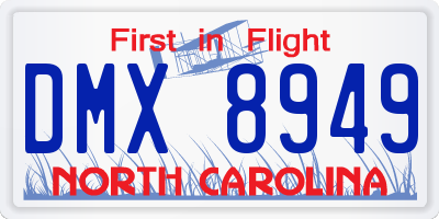 NC license plate DMX8949