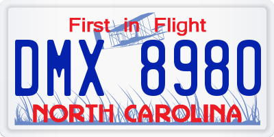 NC license plate DMX8980