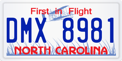 NC license plate DMX8981