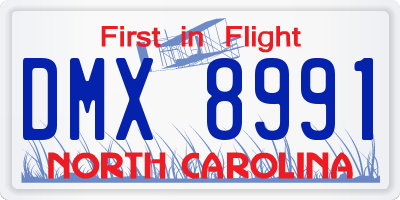 NC license plate DMX8991