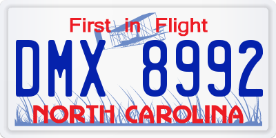 NC license plate DMX8992