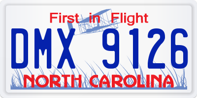 NC license plate DMX9126