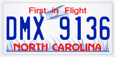 NC license plate DMX9136