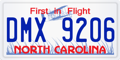 NC license plate DMX9206