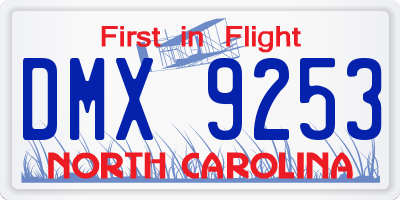 NC license plate DMX9253