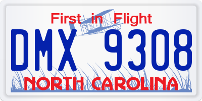 NC license plate DMX9308