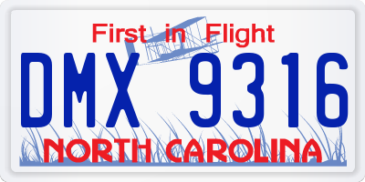 NC license plate DMX9316