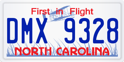 NC license plate DMX9328