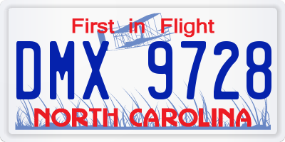 NC license plate DMX9728
